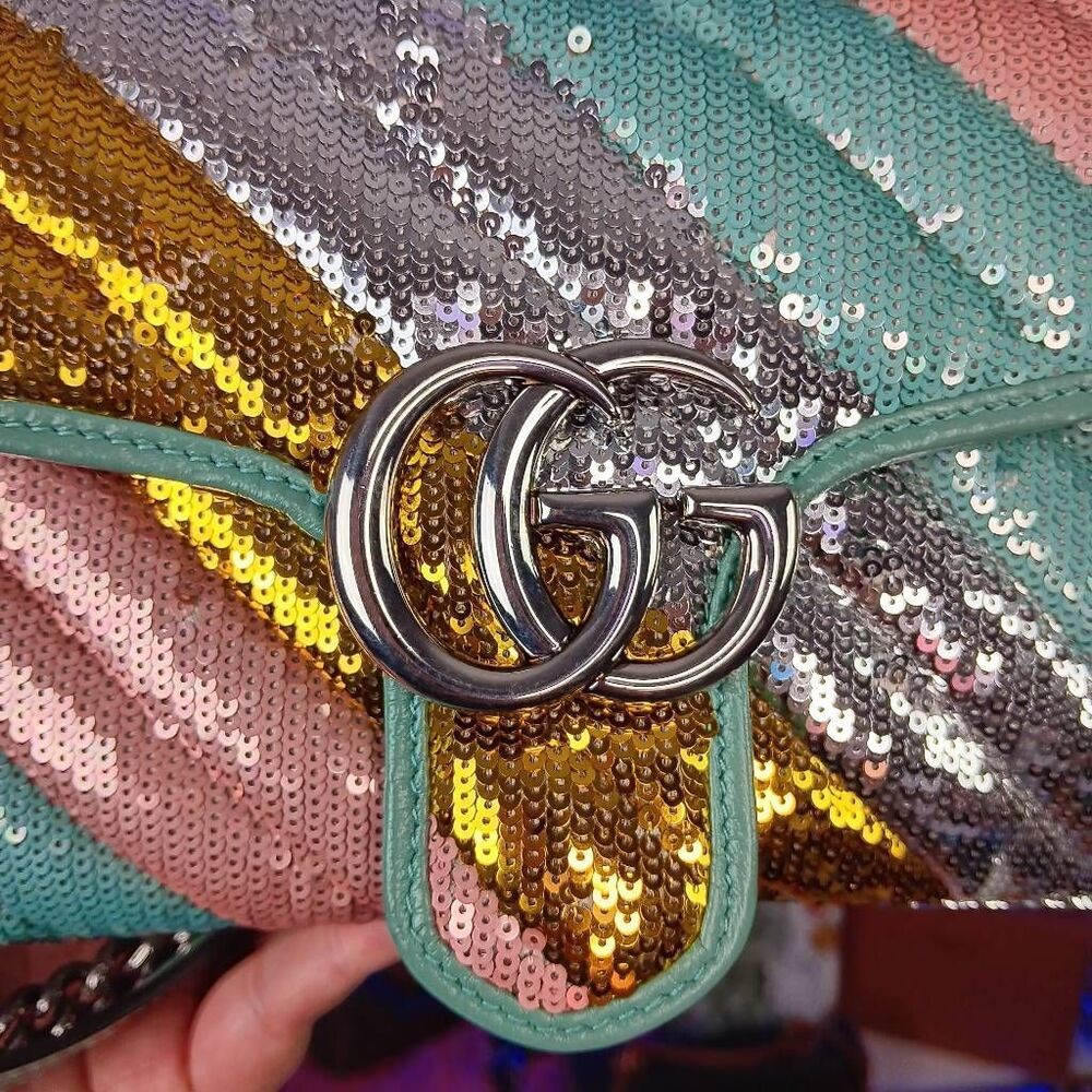 Gucci Marmont Gg Sequin Small Multicolored Rainbow Shoulder Bag w/Dustbag - Picture 5 of 16